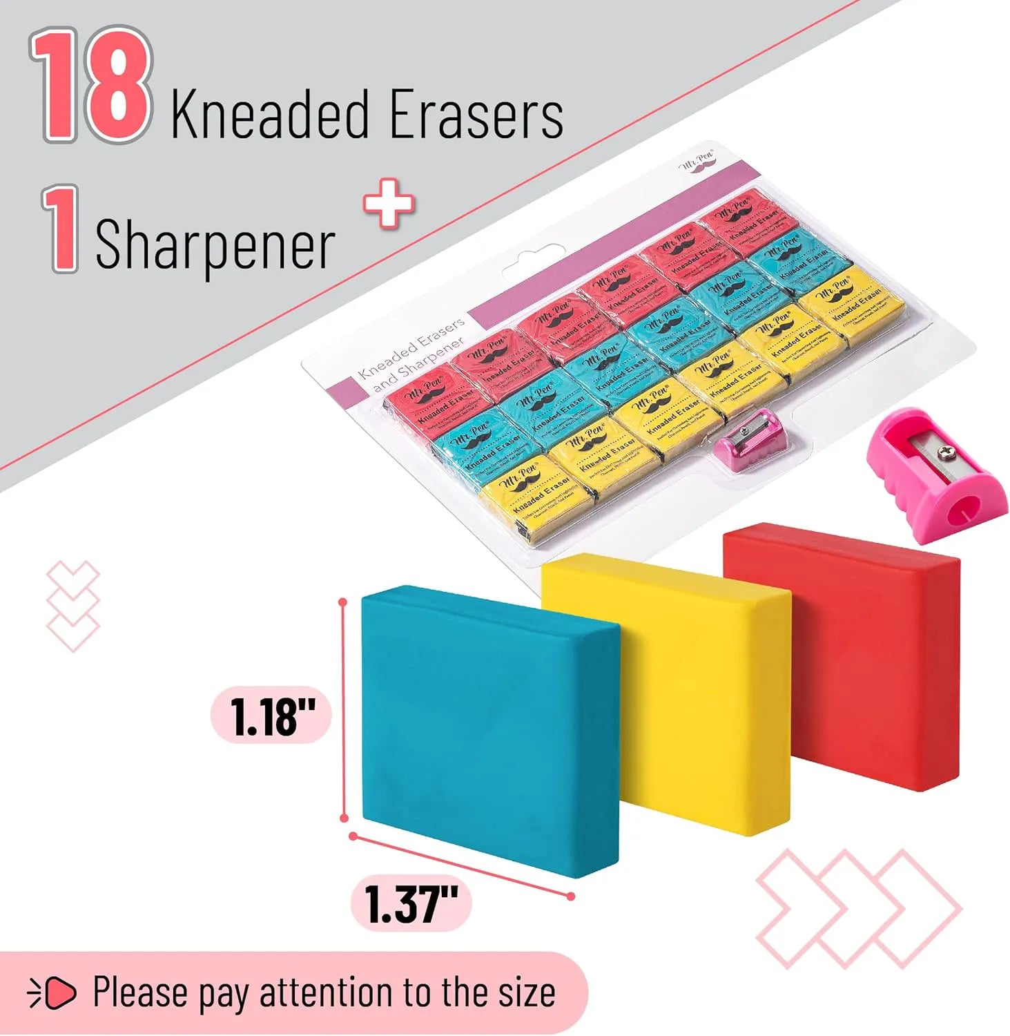 Colorful Kneaded Erasers Set - 19 Pieces (18 Erasers + Sharpener)