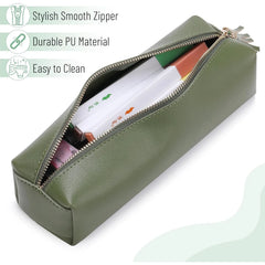 Cute Aesthetic Small Pencil Pouch in Green PU Leather