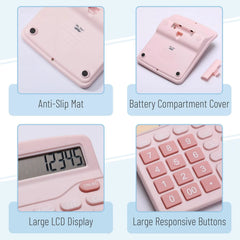 Cute Pink Desktop Calculator with Large 12-Digit Display and Big Keys