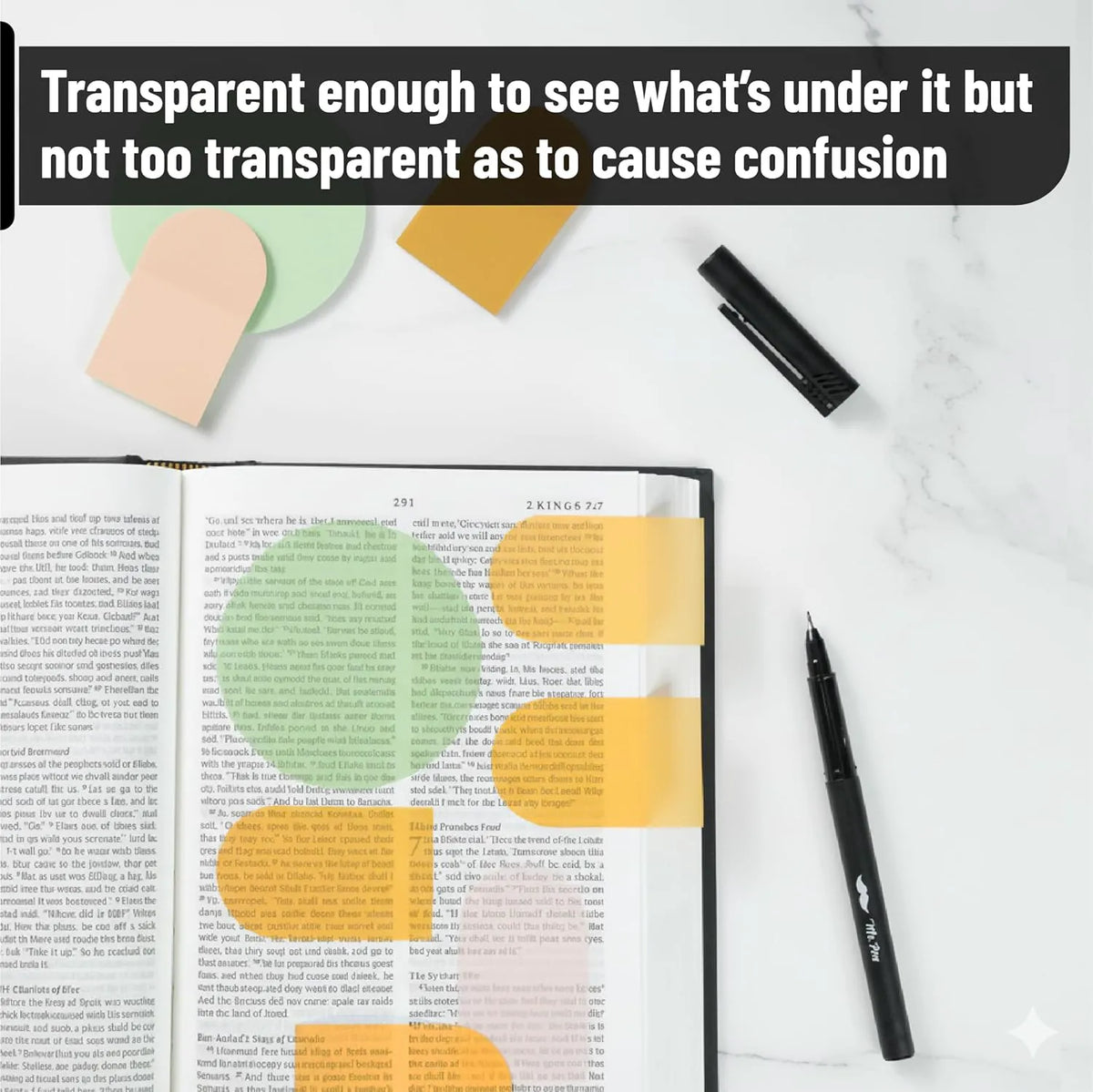 Bible Transparent Sticky Notes, 150 Sheets, Matera Glow + Pen