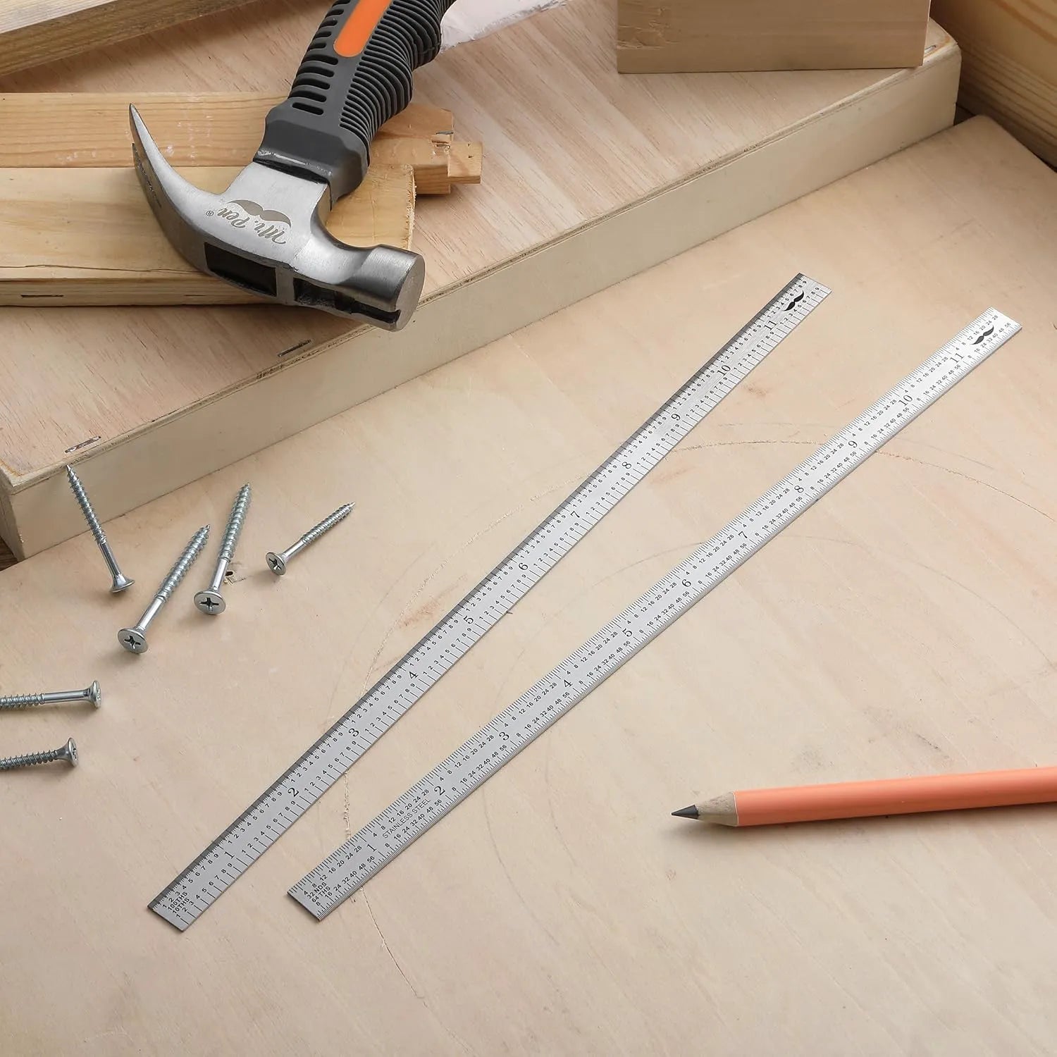 12-Inch Machinist Ruler (2-Pack) - Stainless Steel with 1/10, 1/100, and 1/32 Graduations