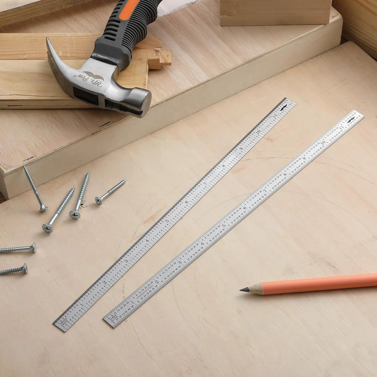 12-Inch Machinist Ruler (2-Pack) - Stainless Steel with 1/10, 1/100, and 1/32 Graduations