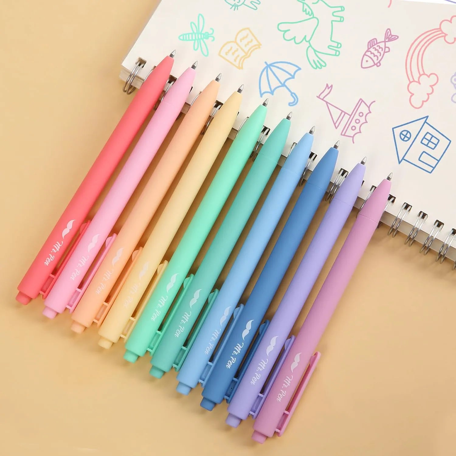 Mr. Pen Retractable Gel Pens, 10 Pack, Fine Point 0.7mm, Pastel Colors