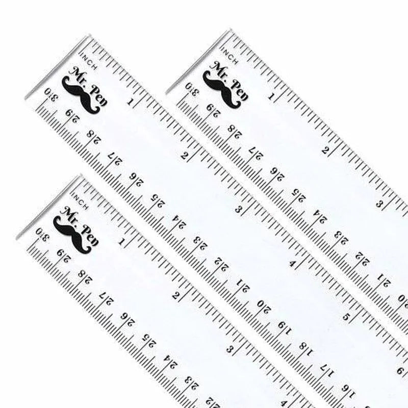 Clear Plastic Ruler 12 Inch (3 Pack) - Dual Side with Inches & Centimeters