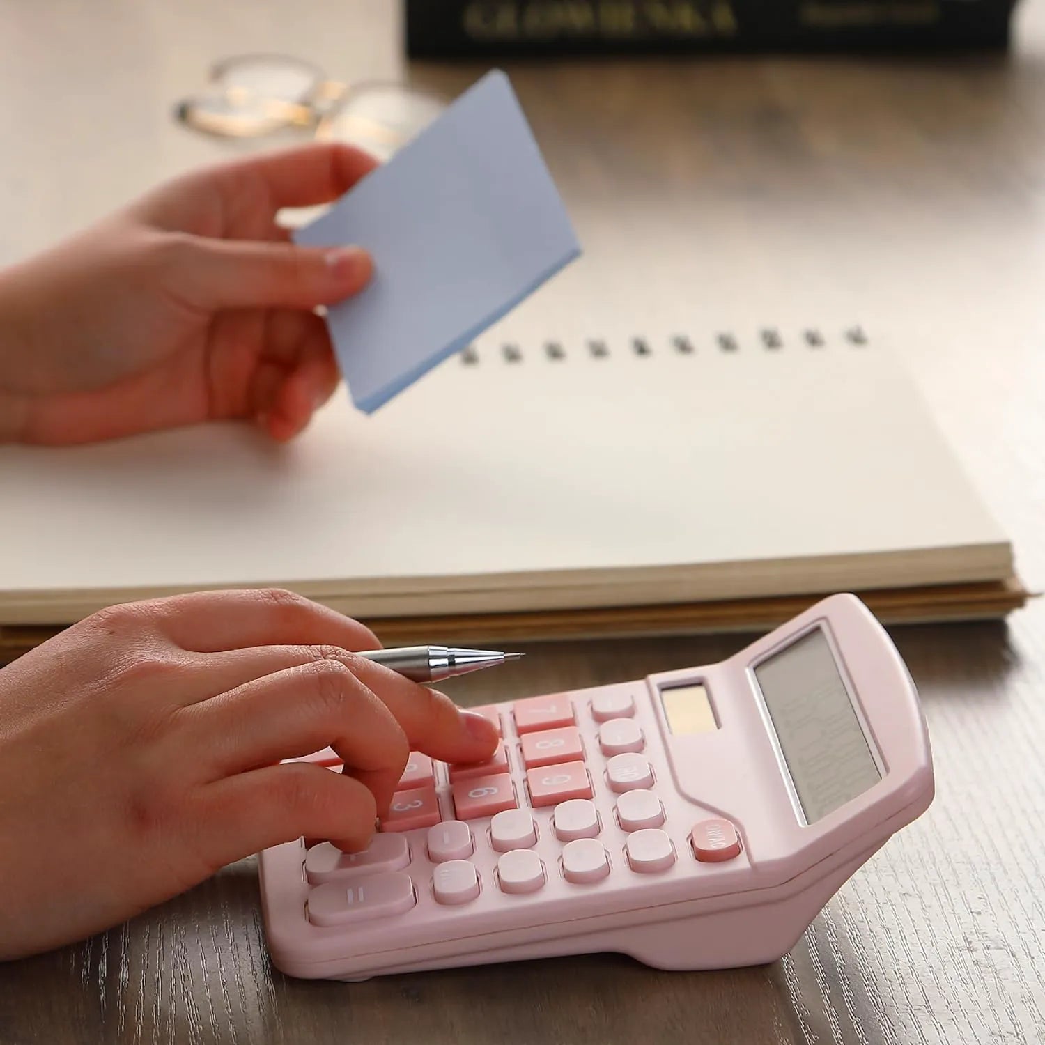 Cute Pink Desktop Calculator with Large 12-Digit Display and Big Keys