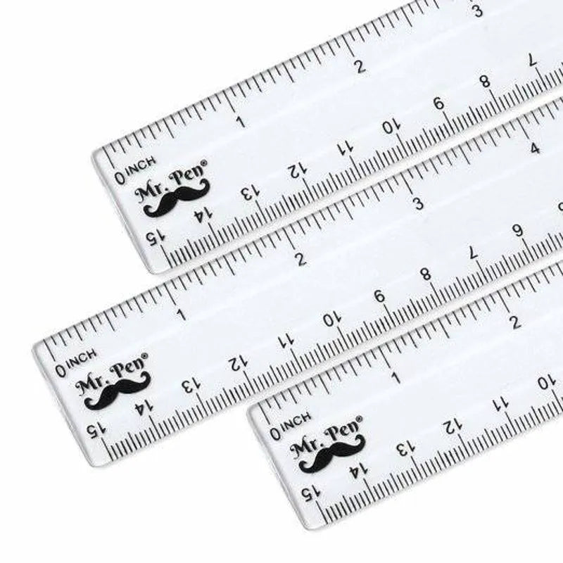 6-Inch Plastic Ruler (3-Pack) - Clear, Dual-Sided with Inches & Centimeters