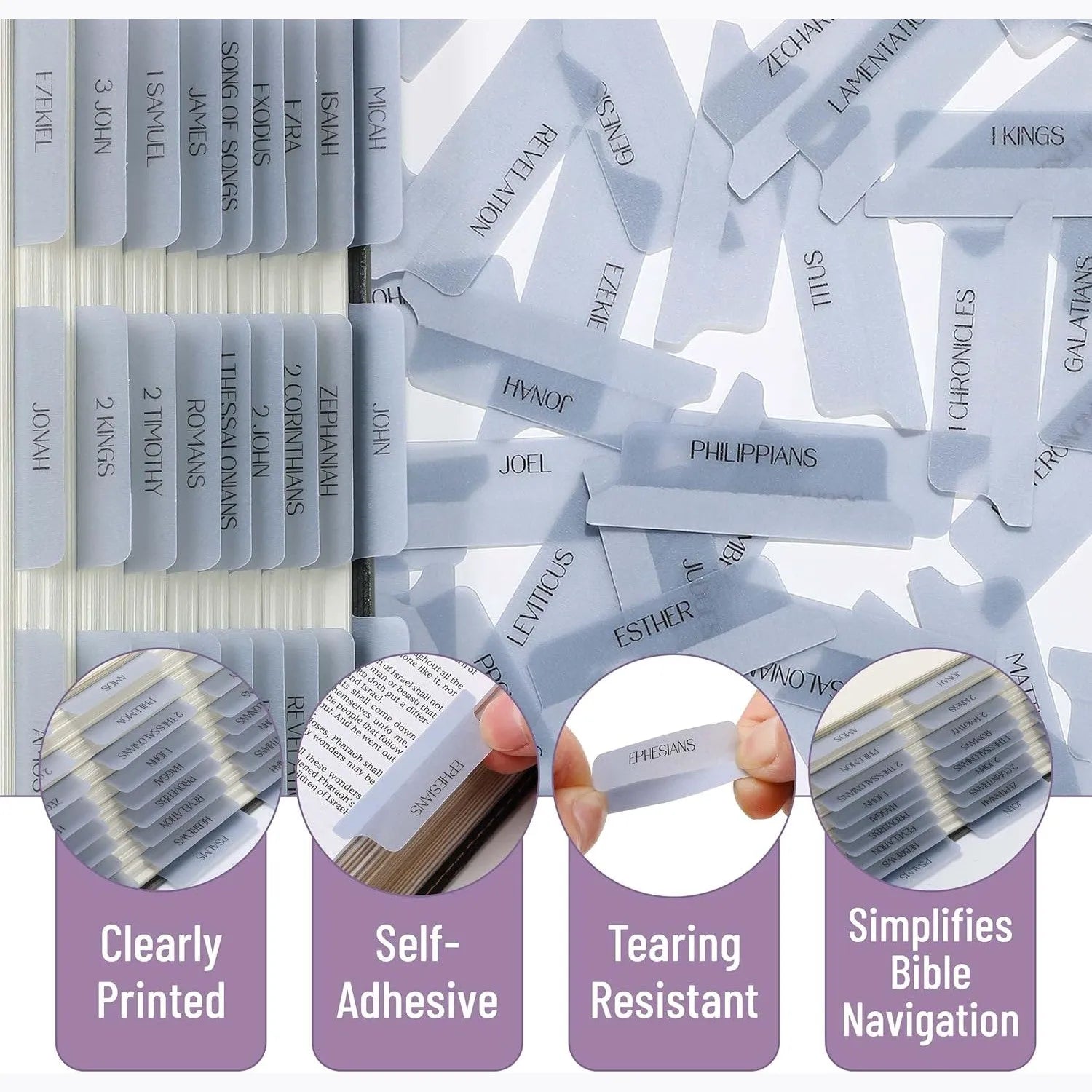 Mr. Pen Bible Tabs - 75 Transparent Dusty Blue Laminated Tabs for Women and Men