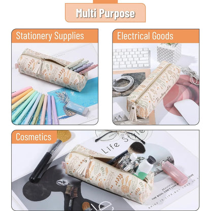 Boho PU Leather Pencil Pouch - Slim, Cute & Aesthetic