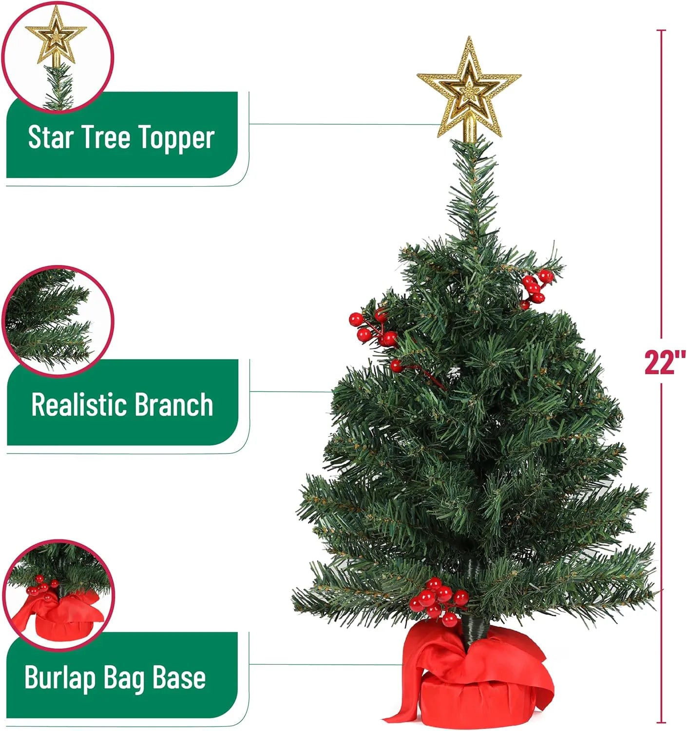 Mr. Pen Mini Christmas Tree with 35 LED Lights, 22 Inch Tabletop Decor