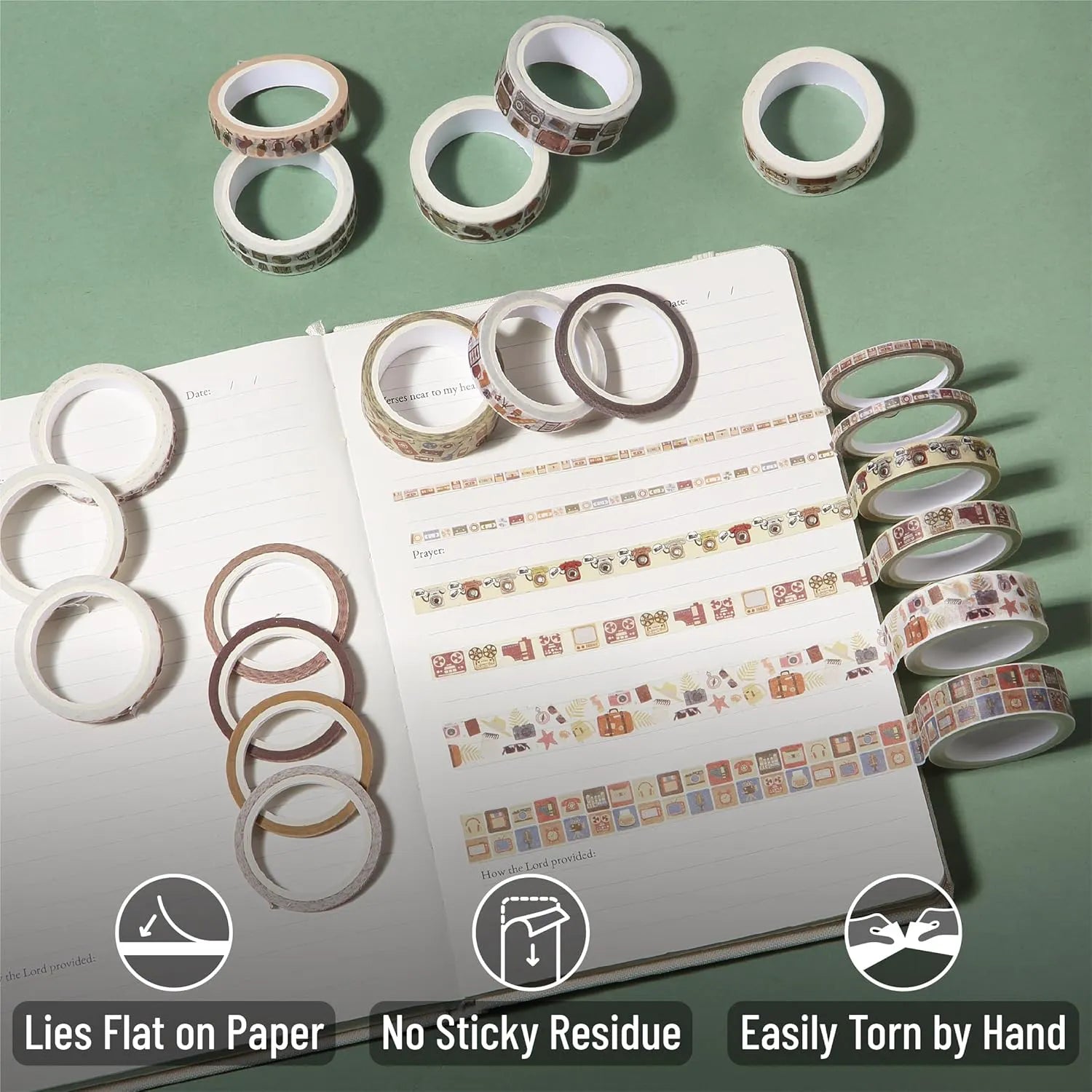 Retro Icon Washi Tape Set - 21 Rolls, Assorted Widths