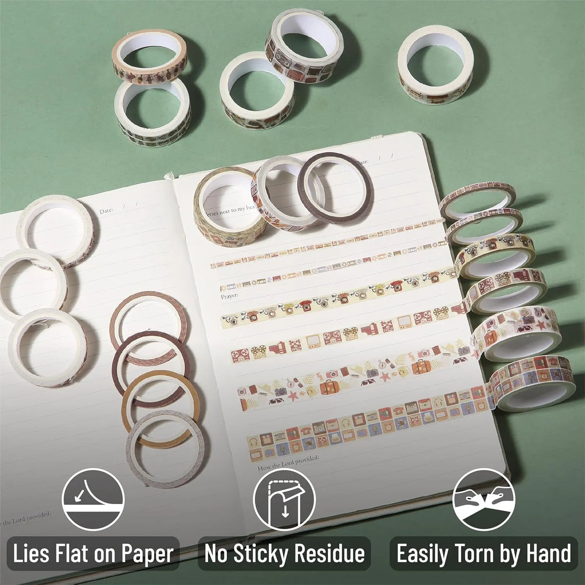 Retro Icon Washi Tape Set - 21 Rolls, Assorted Widths