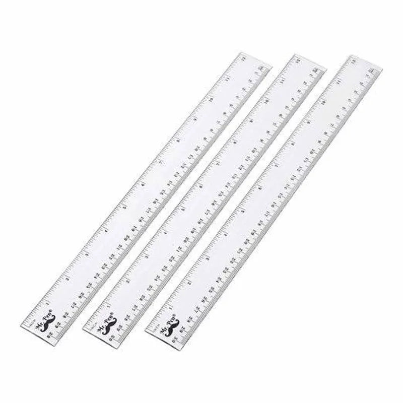 Clear Plastic Ruler 12 Inch (3 Pack) - Dual Side with Inches & Centimeters