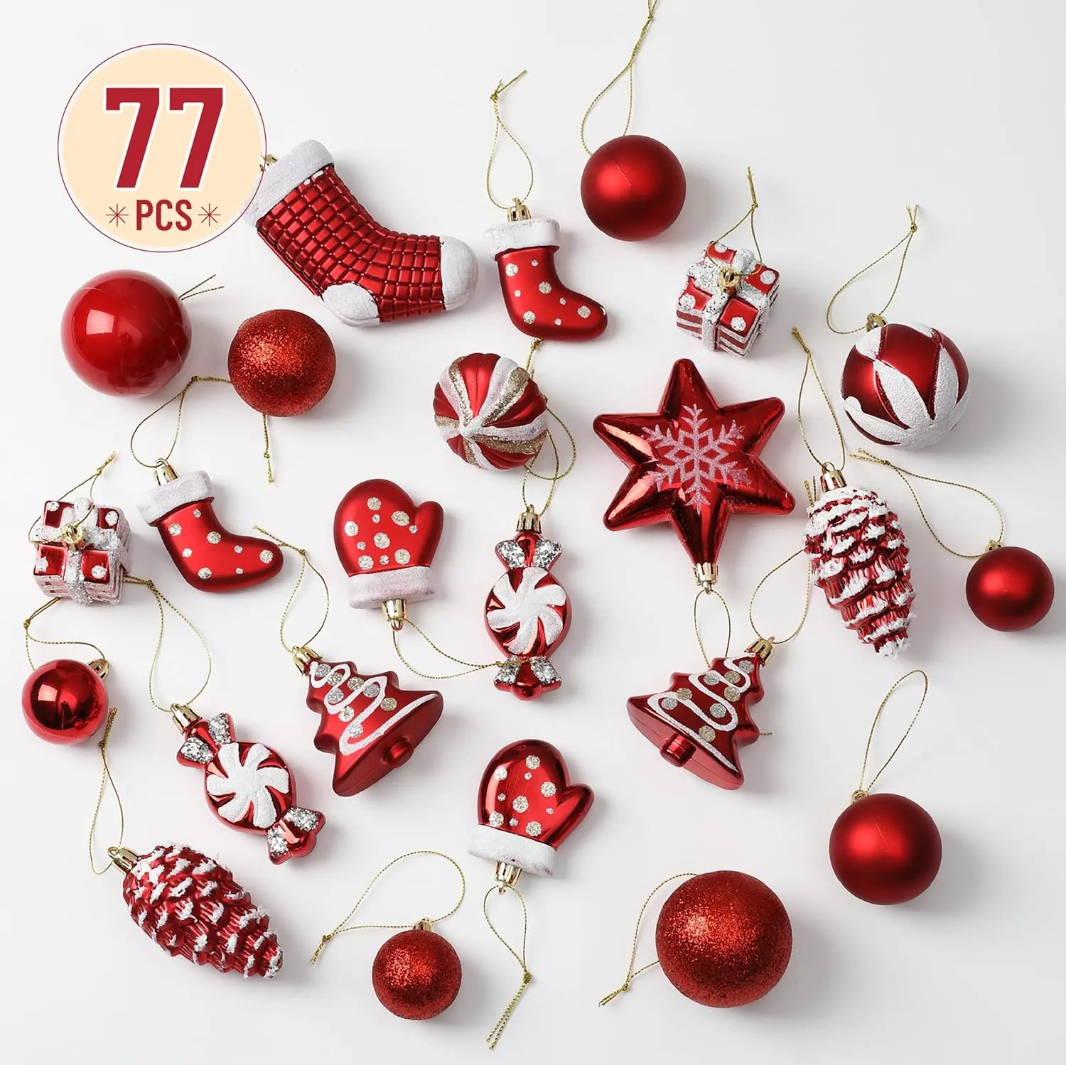 Mr. Pen Assorted Christmas Ball Ornaments Set, 77 Pieces, Red Shatterproof Ornaments