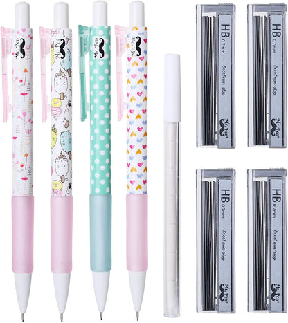Cute Mechanical Pencil Set with 0.7mm Lead and Erasers (16 Pieces)