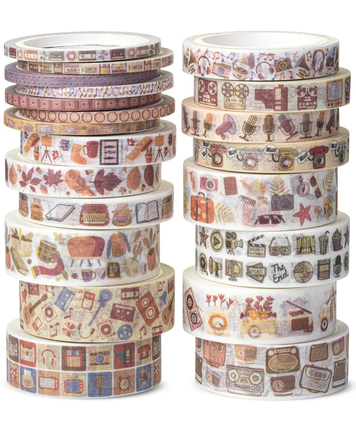Retro Icon Washi Tape Set - 21 Rolls, Assorted Widths
