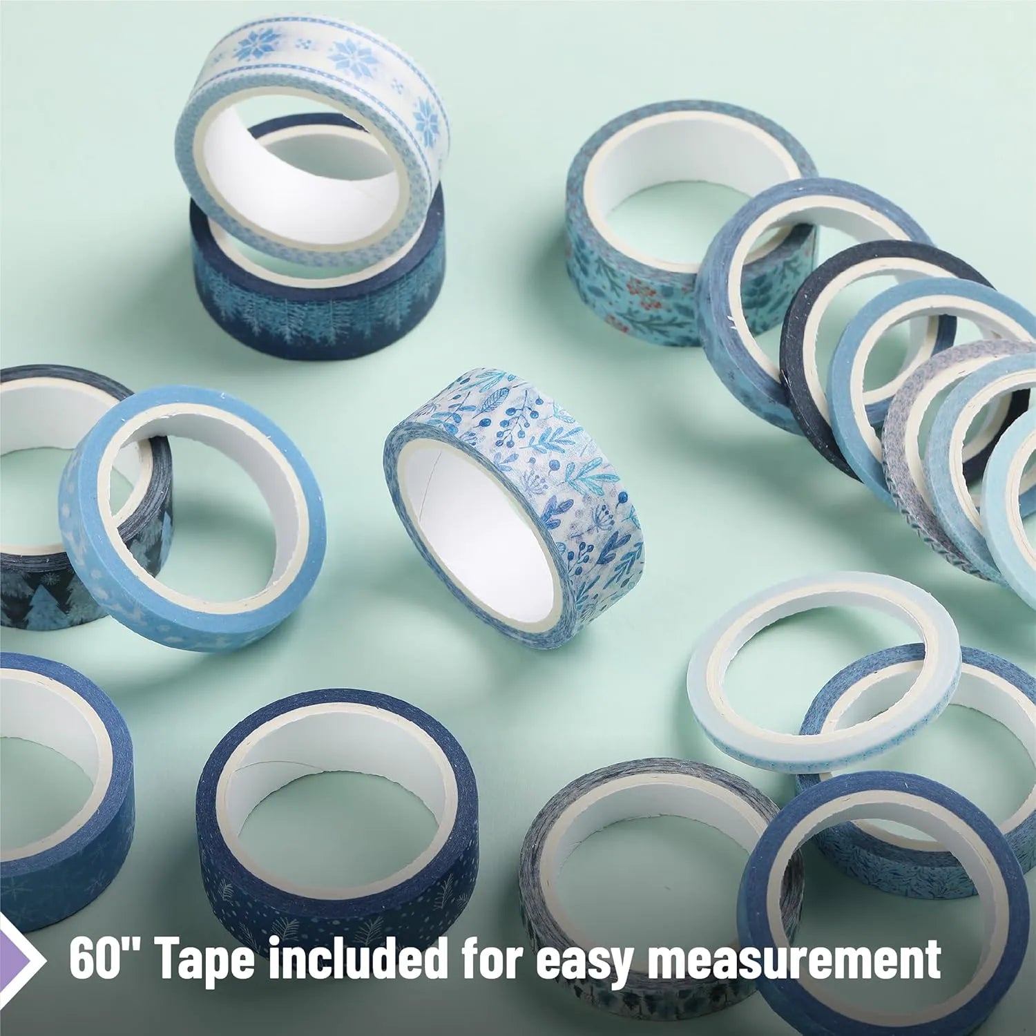 Ocean Breeze Blue Washi Tape Set - 21 Rolls, 5 Yards Each