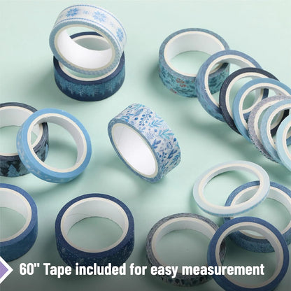 Ocean Breeze Blue Washi Tape Set - 21 Rolls, 5 Yards Each