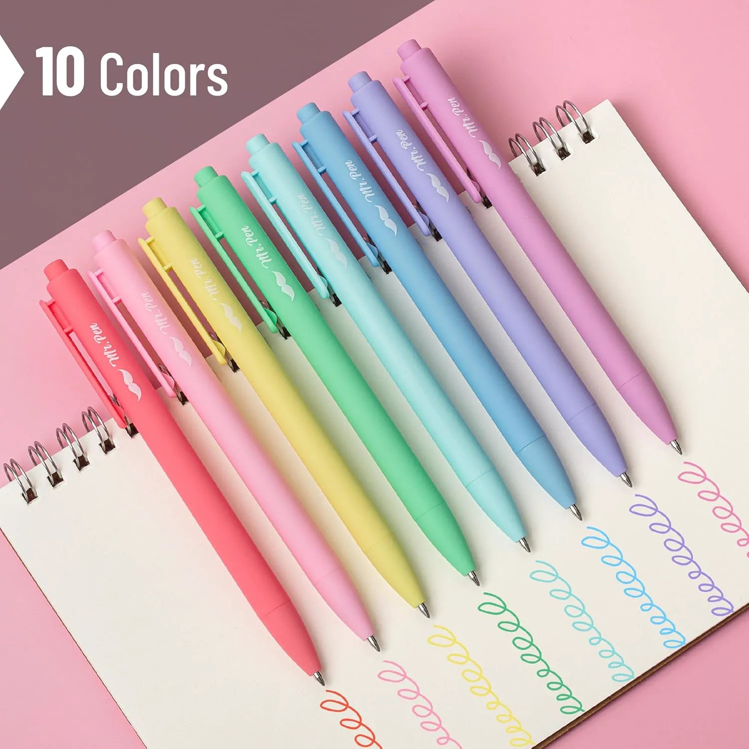 Mr. Pen Retractable Gel Pens, 10 Pack, Fine Point 0.7mm, Pastel Colors