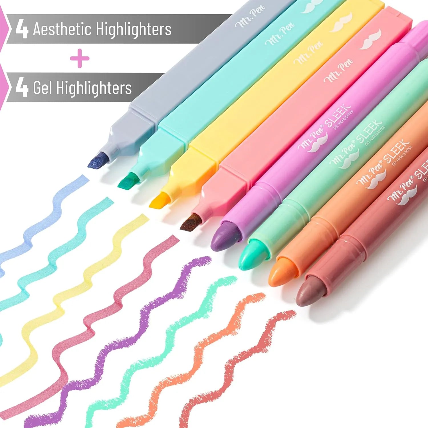 Bible Highlighters & Gel Highlighters, 8 Pack, Assorted Colors, No Bleed