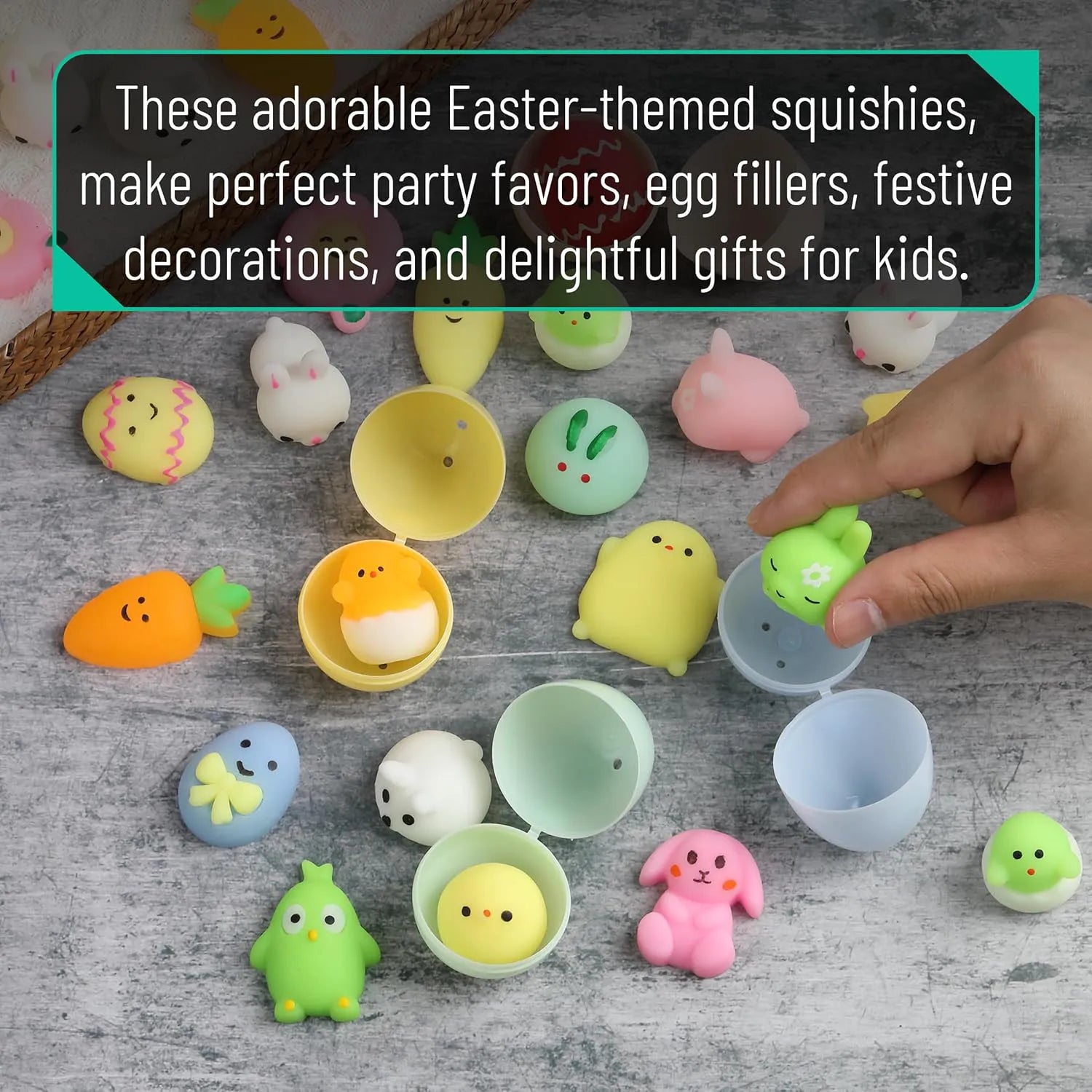 Easter Mochi Squishy Toys for Kids - 48 Pack with 24 Unique Designs