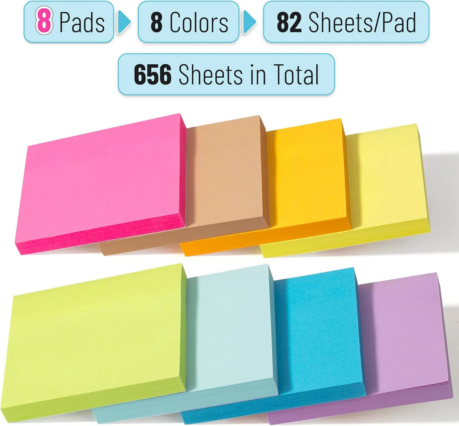 Mr. Pen Sticky Notes 3x3 Inches, 8 Pads, Bright Colors, Self-Stick Note Pads
