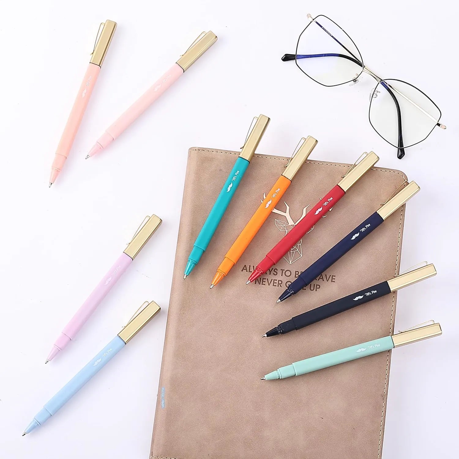 Aesthetic Pens 10 Pack - Assorted Colors, Square Body, 0.7mm Fine Point Ballpoint