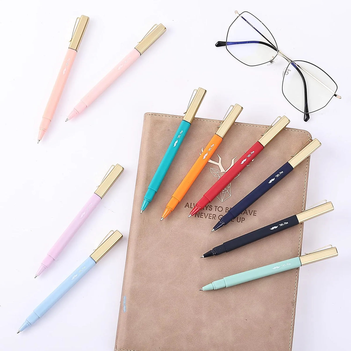 Aesthetic Pens 10 Pack - Assorted Colors, Square Body, 0.7mm Fine Point Ballpoint