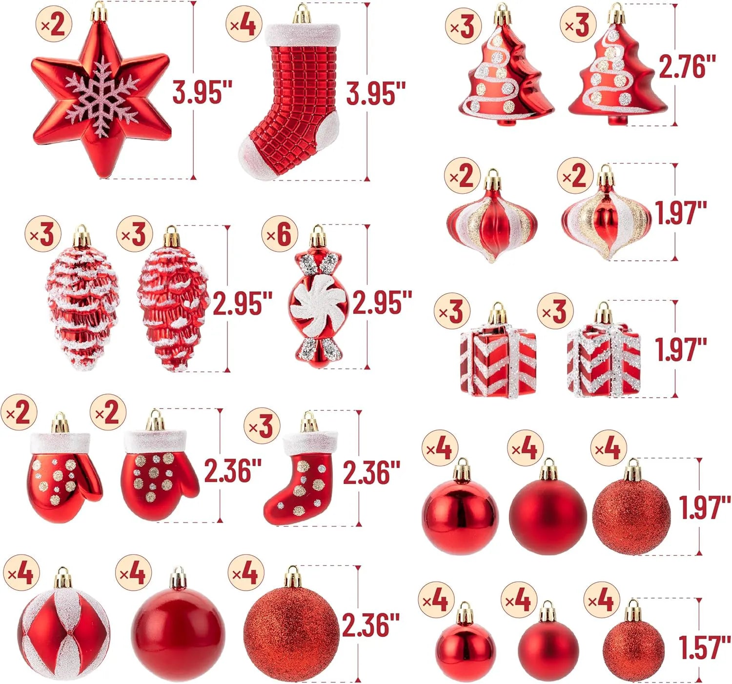 Mr. Pen Assorted Christmas Ball Ornaments Set, 77 Pieces, Red Shatterproof Ornaments