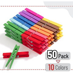 Colorful Wooden Clothespins (50 Pack, 2.85 Inch) with Strong Grip