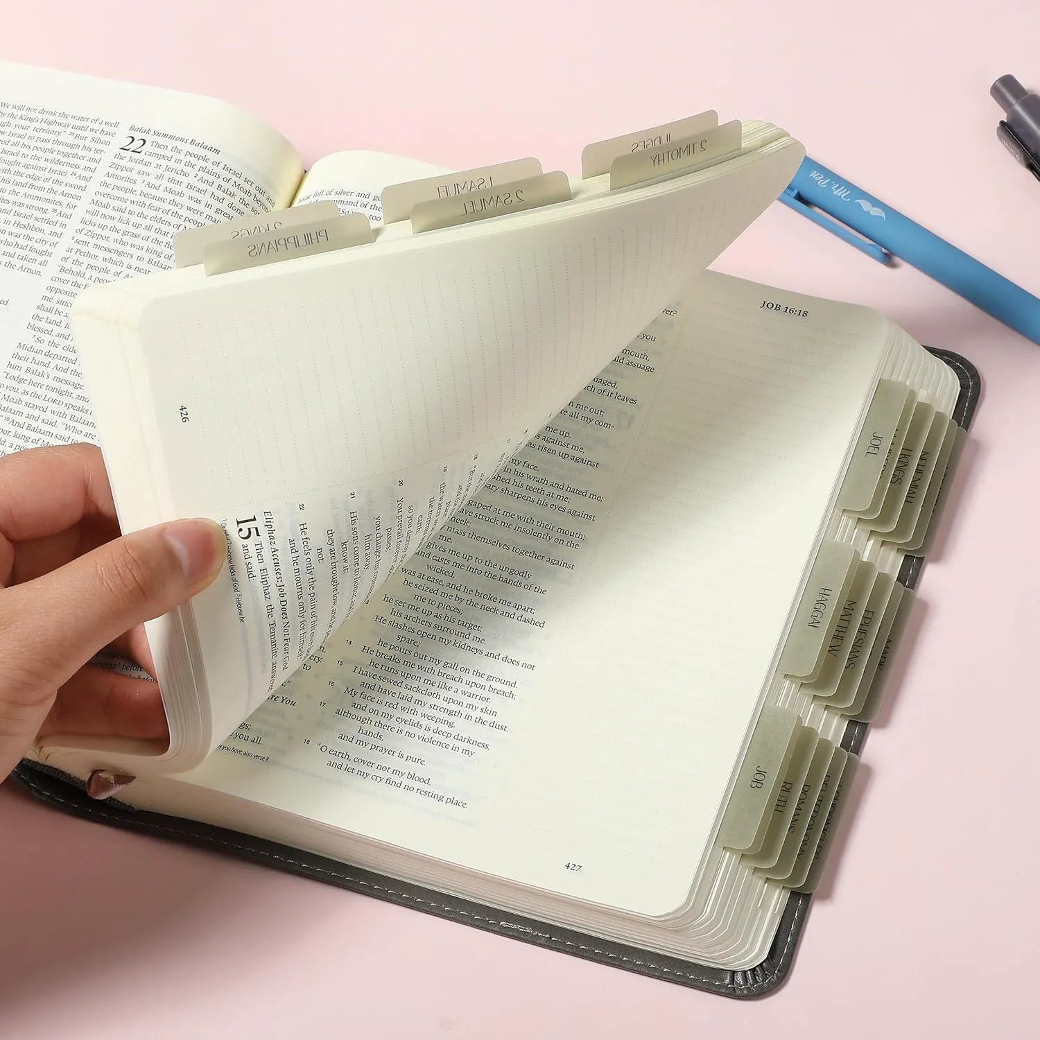 Mr. Pen Bible Tabs - 75 Transparent Olive Green Laminated Index Tabs for Women and Men, Ideal for Study Bibles