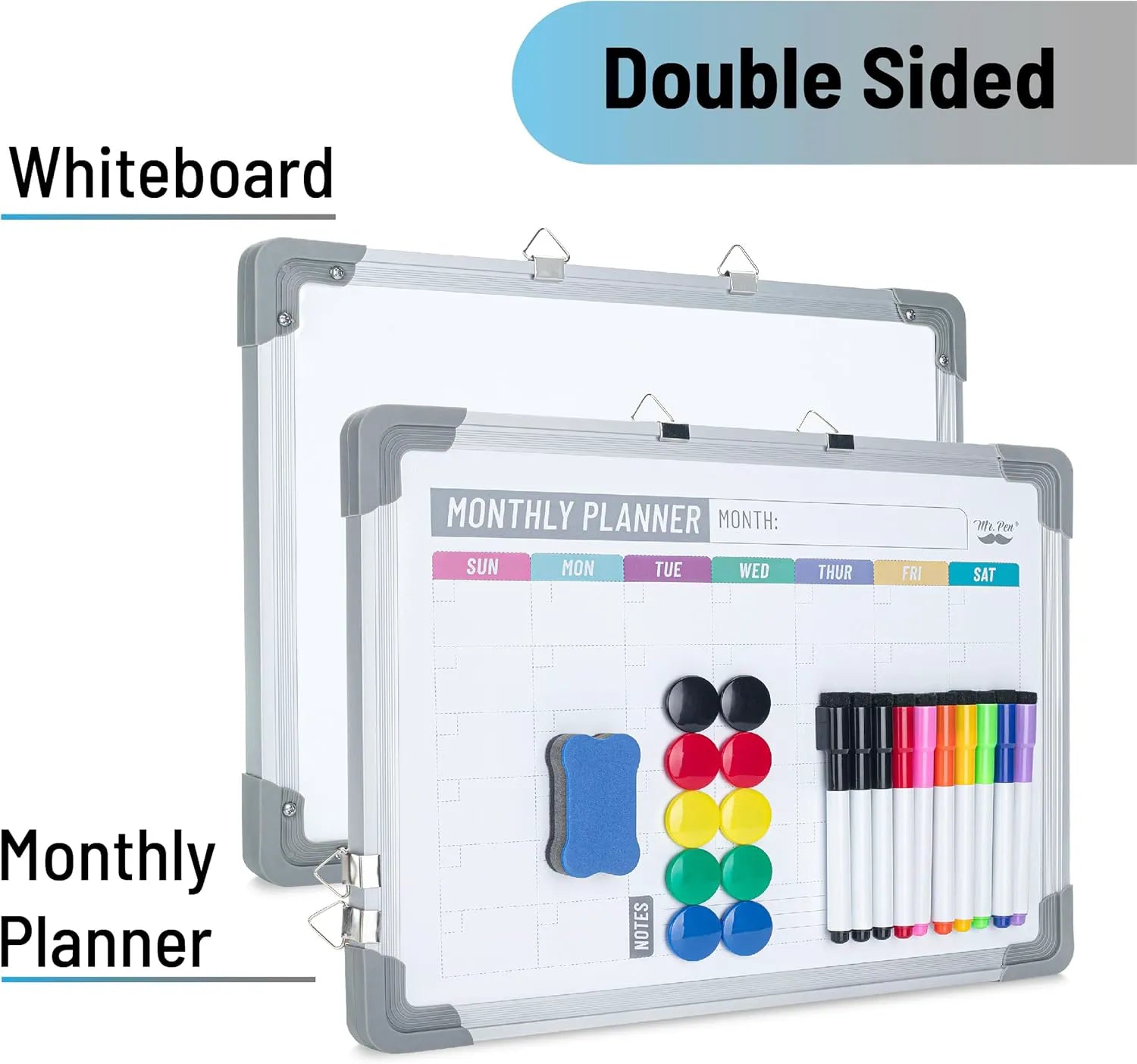 Double-Sided Whiteboard 12x16 with Weekly Planner and Blank Side