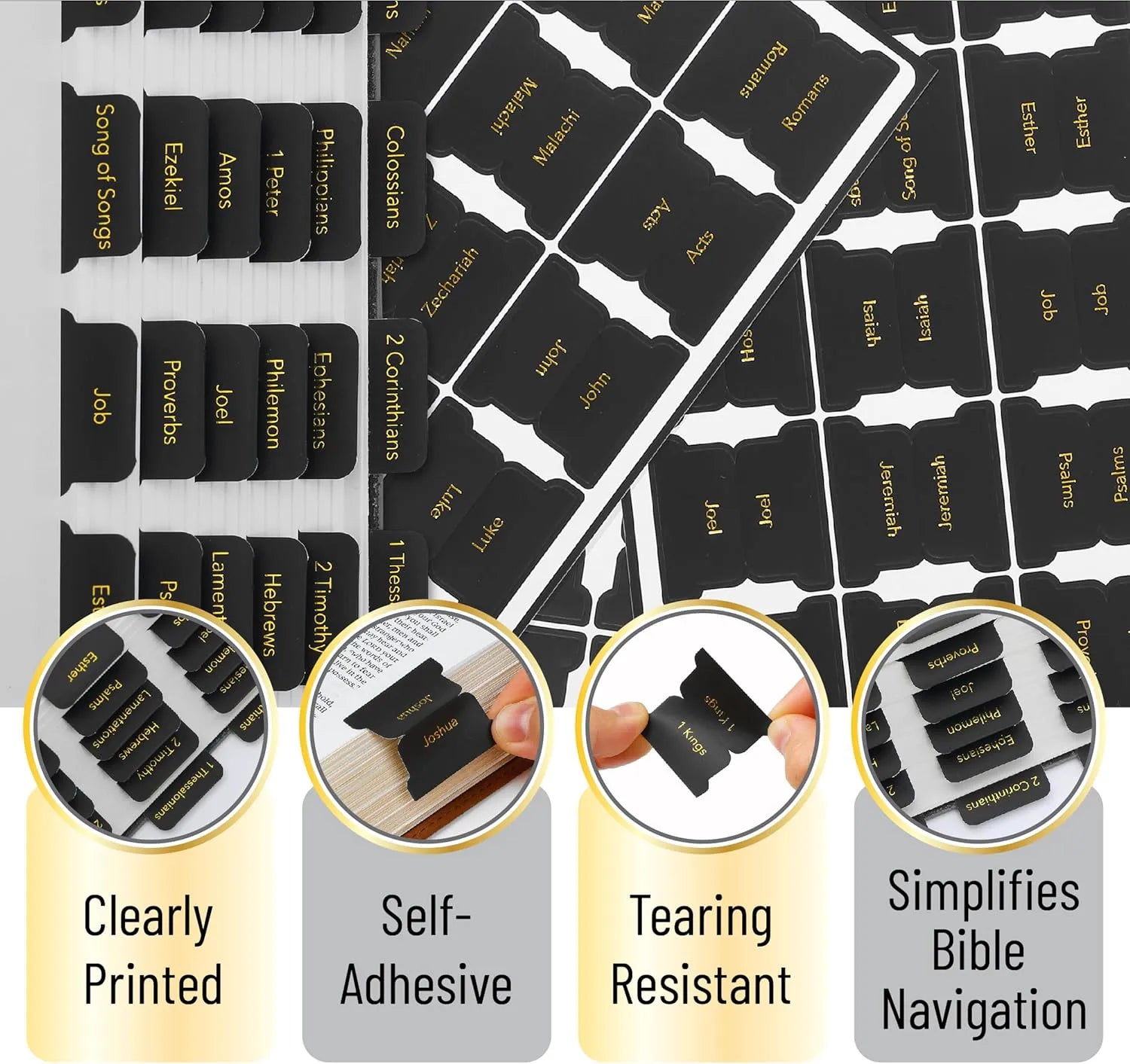 Mr. Pen Bible Tabs - 75 Laminated Tabs, Black with Gold Foil Lettering for Women and Men