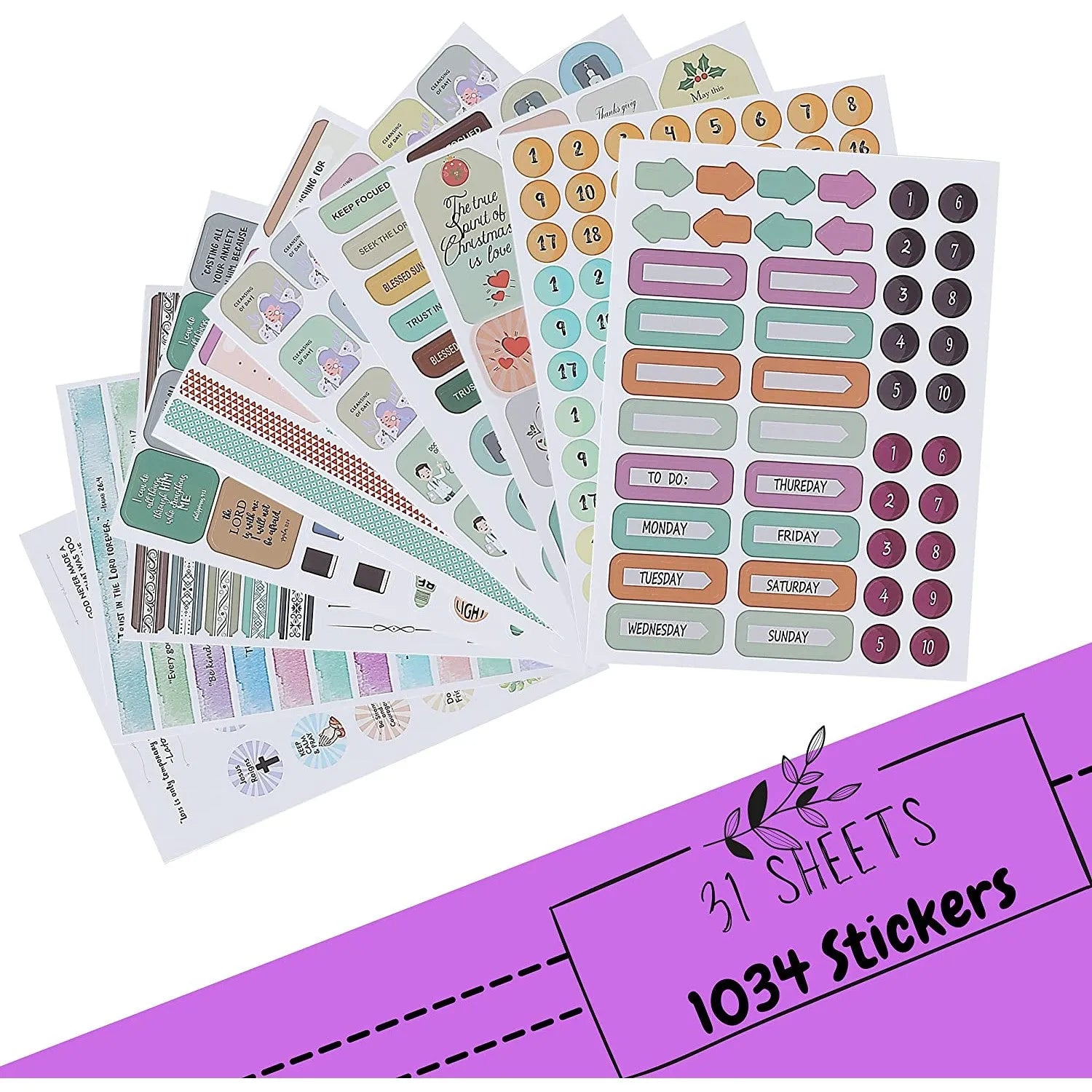 Christian & Bible Journaling Stickers - 31 Sheets, 1034 Pieces
