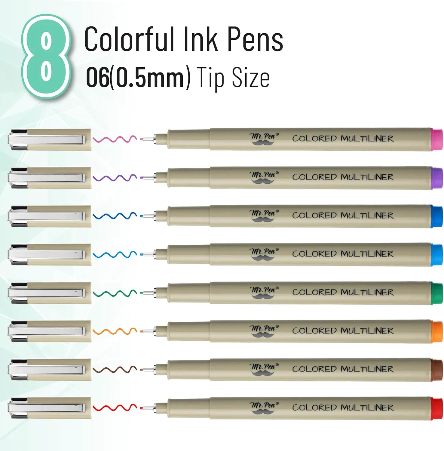 Colored Fineliners, 0.5mm Tip, 8 Pack, Water-Based Ink