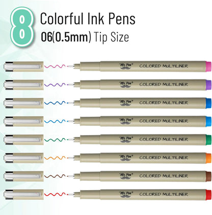 Colored Fineliners, 0.5mm Tip, 8 Pack, Water-Based Ink