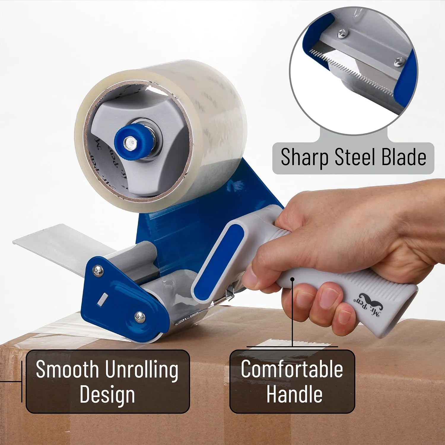 Heavy Duty 3-Inch Packing Tape Dispenser Gun with Ergonomic Grip