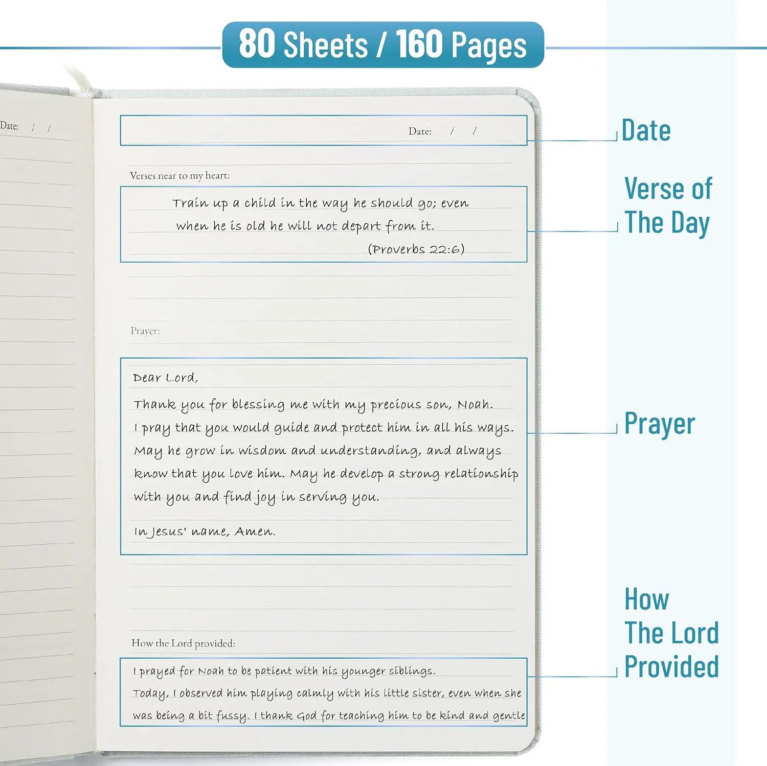 Mr. Pen Prayer Journal for Women - Whisper Blue, 8.4"x5.7", 80 Sheets, Christian Gift for Mothers, Prayers for Son & Daughter