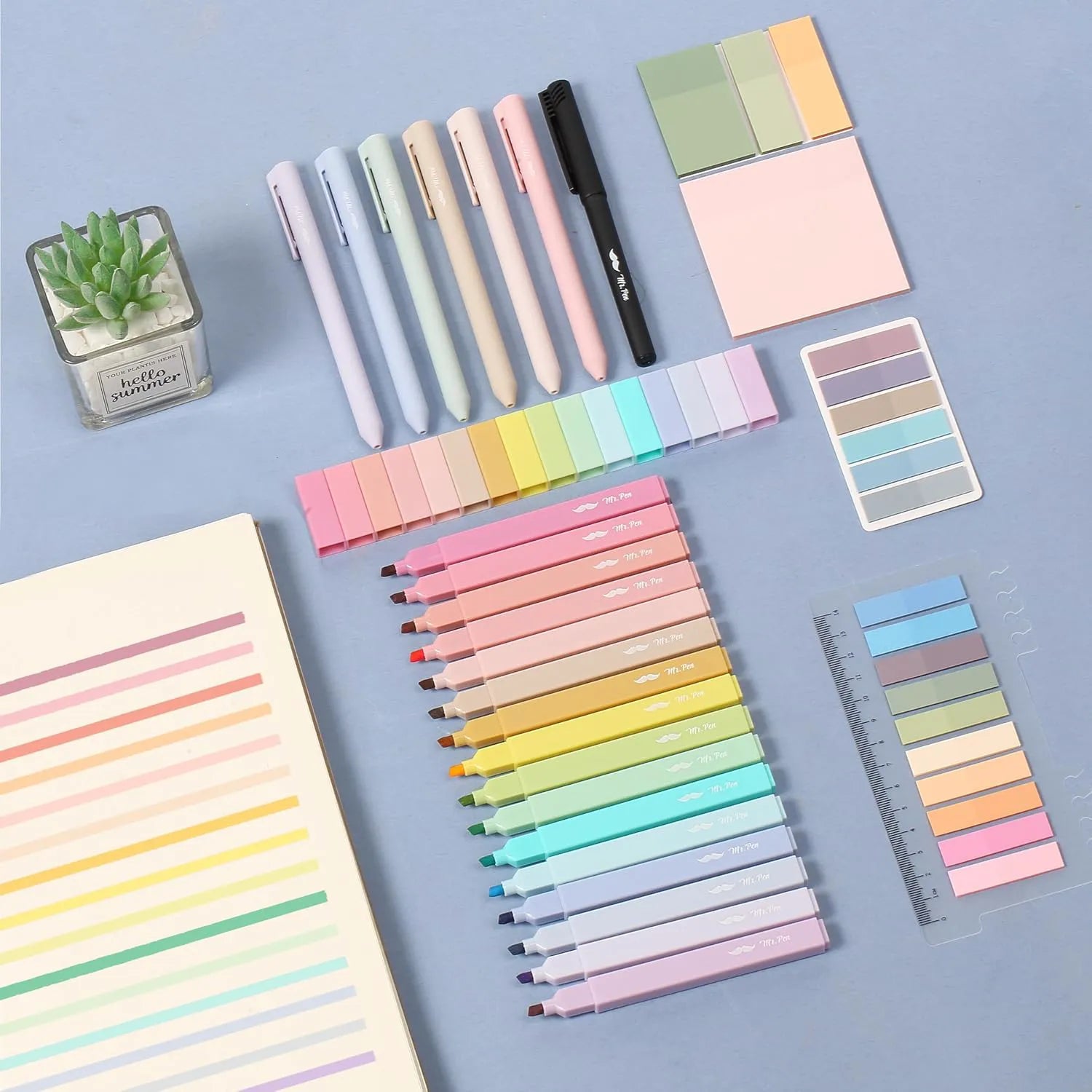 Aesthetic Book Annotation Kit - 38 Pieces with Highlighters, Gel Pens, and Sticky Notes