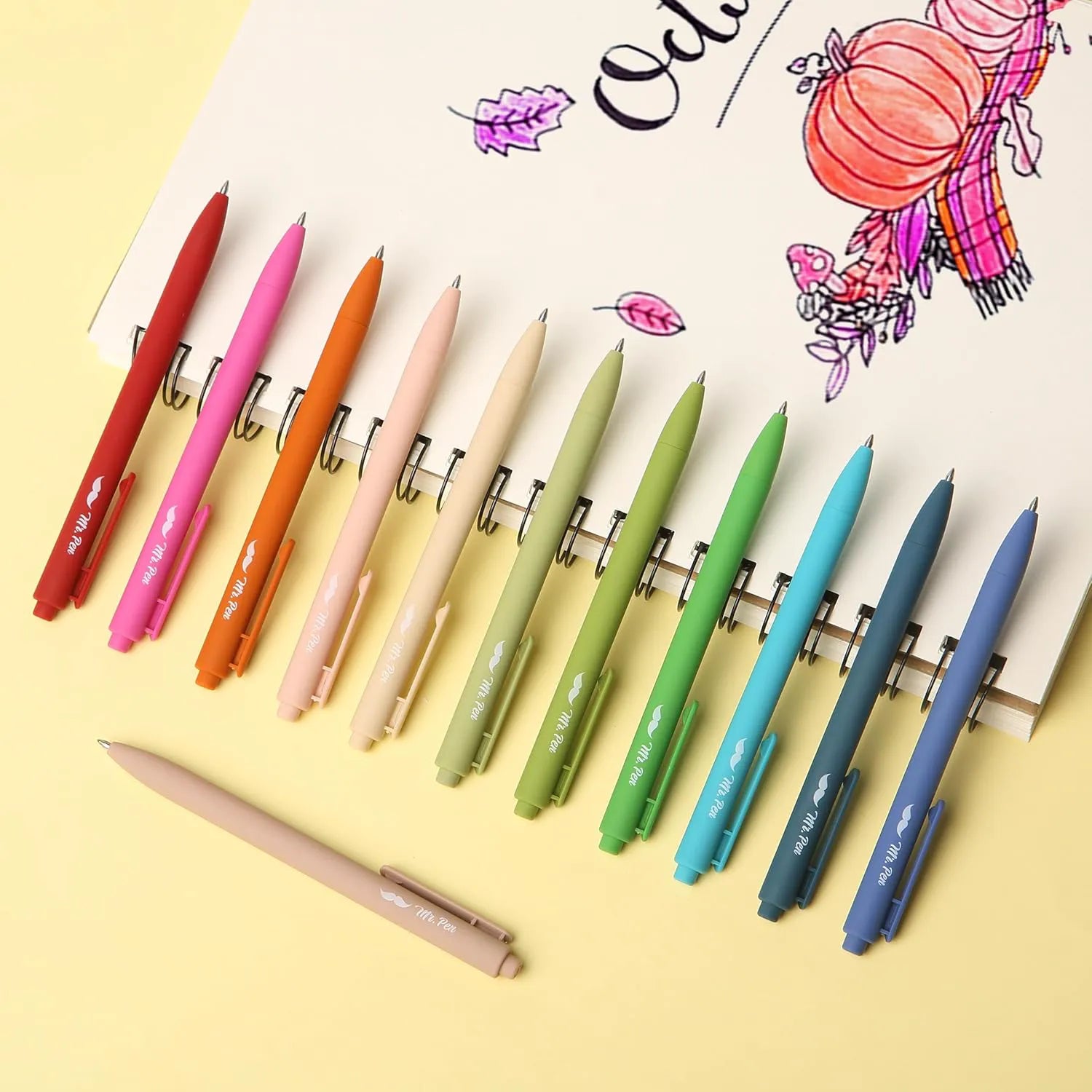Retractable Gel Pens 12-Pack: Cute Design, Colored Ink, Quick-Dry, Fine Point 0.7mm