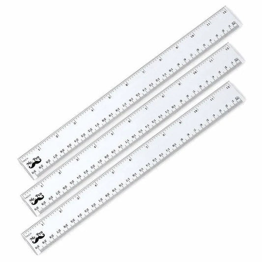 Clear Plastic Ruler 12 Inch (3 Pack) - Dual Side with Inches & Centimeters
