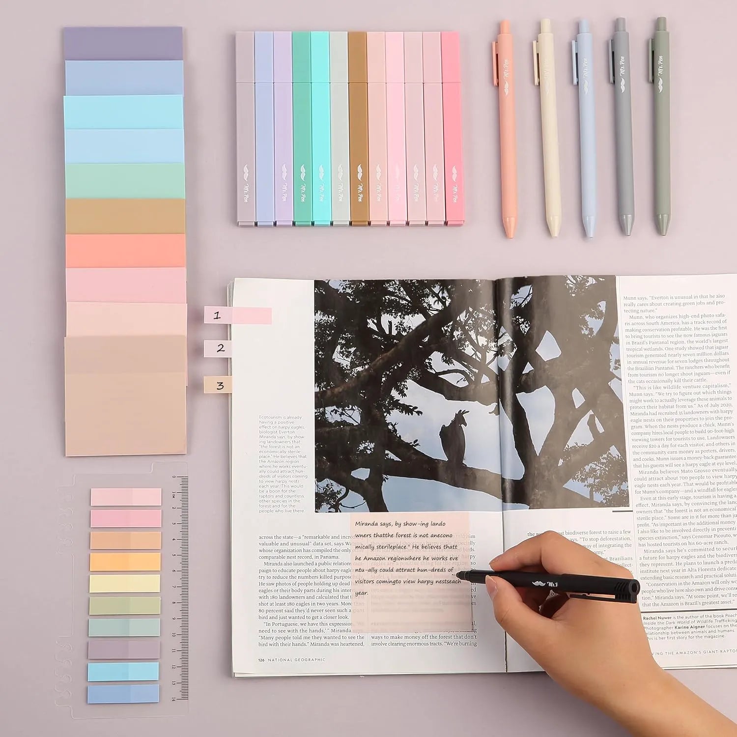 Aesthetic Book Annotation Kit - 38 Pieces with Highlighters, Gel Pens, and Sticky Notes