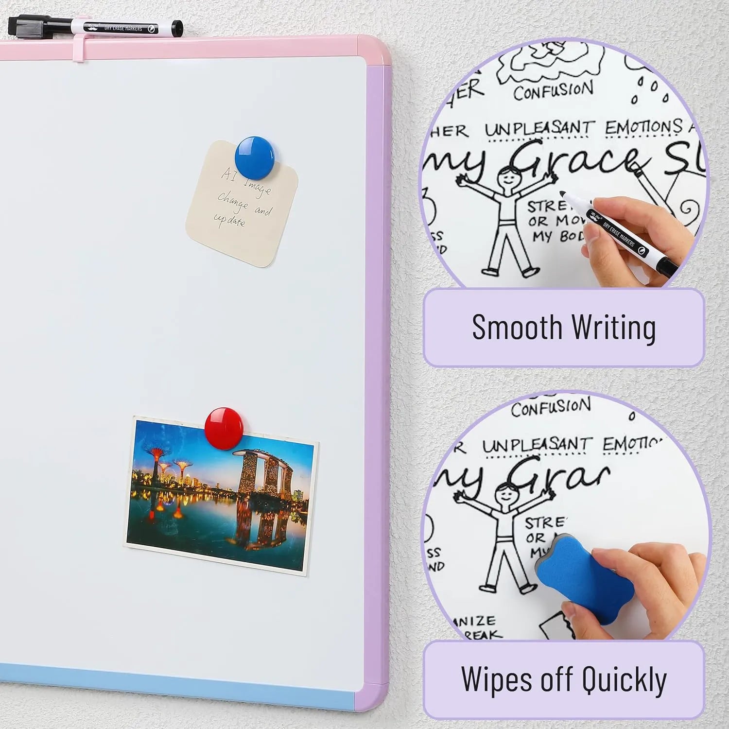 Colorful Framed Dry Erase Board for Wall, 18" x 24", Includes Marker