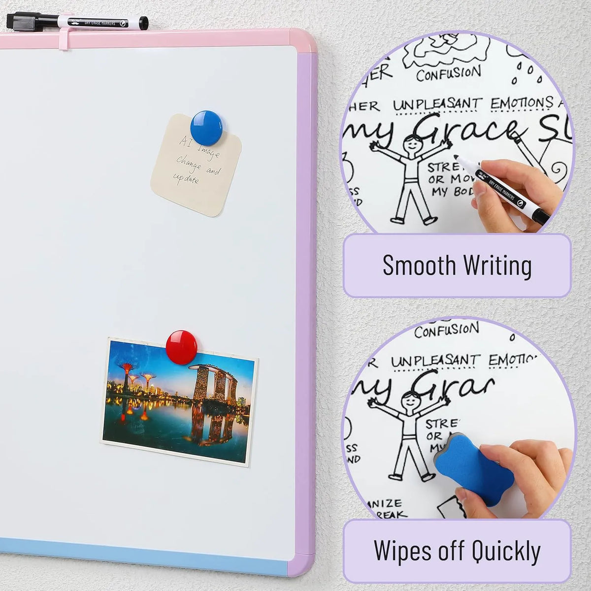 Colorful Framed Dry Erase Board for Wall, 18" x 24", Includes Marker