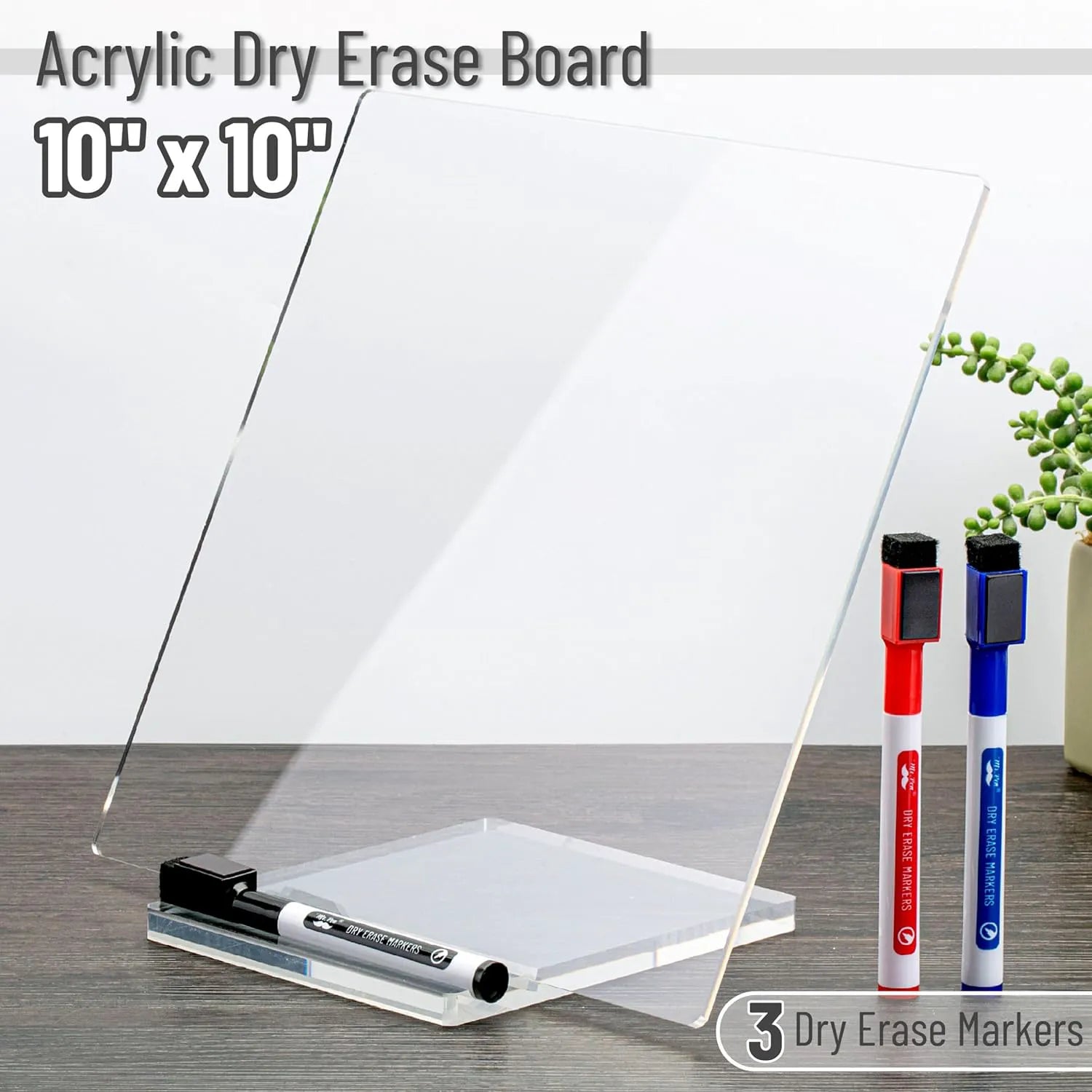 Clear Acrylic Dry Erase Board with Stand, 10"x10"