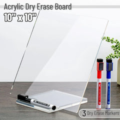 Clear Acrylic Dry Erase Board with Stand, 10"x10"