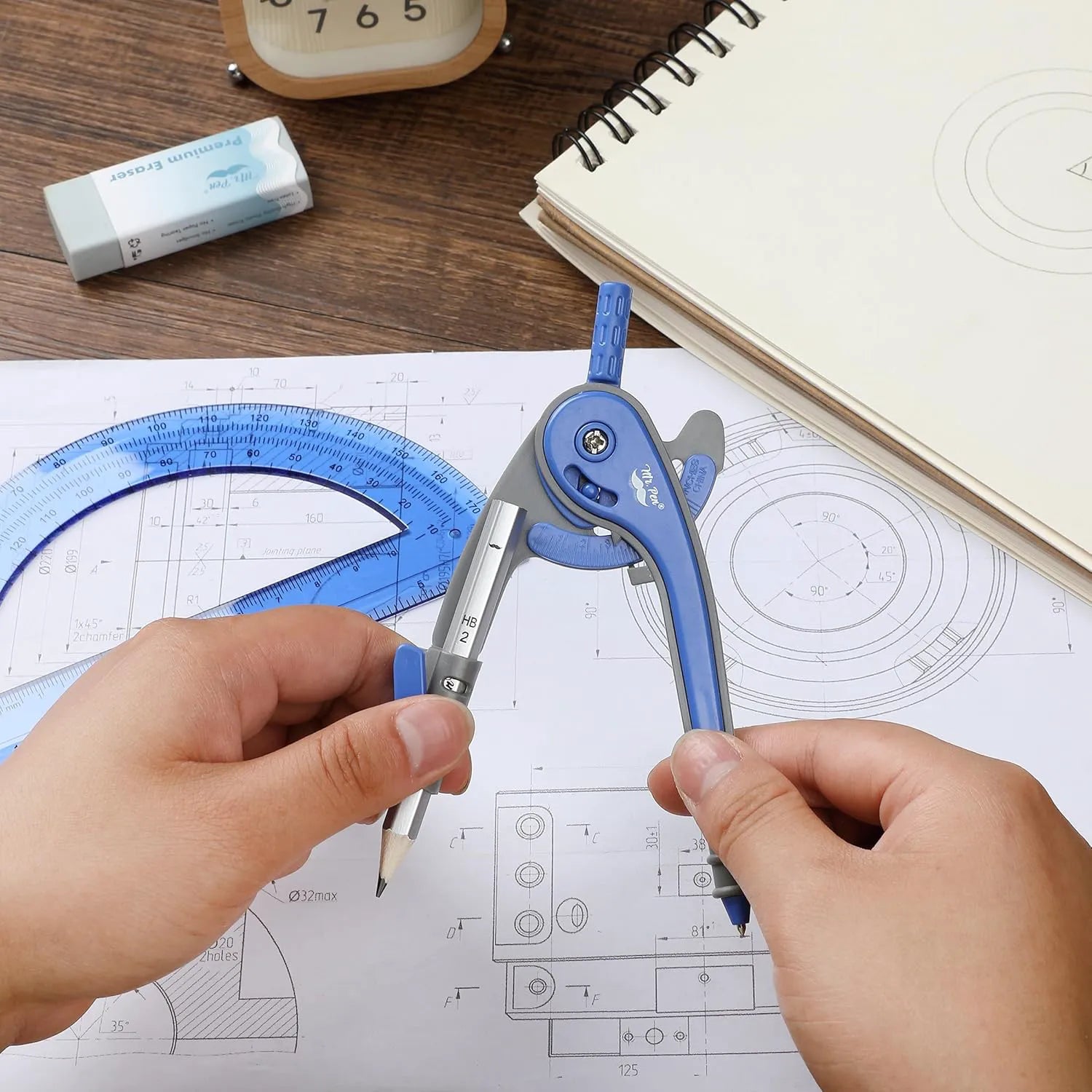 Midnight Blue Compass & Protractor Set with 180° Protractor