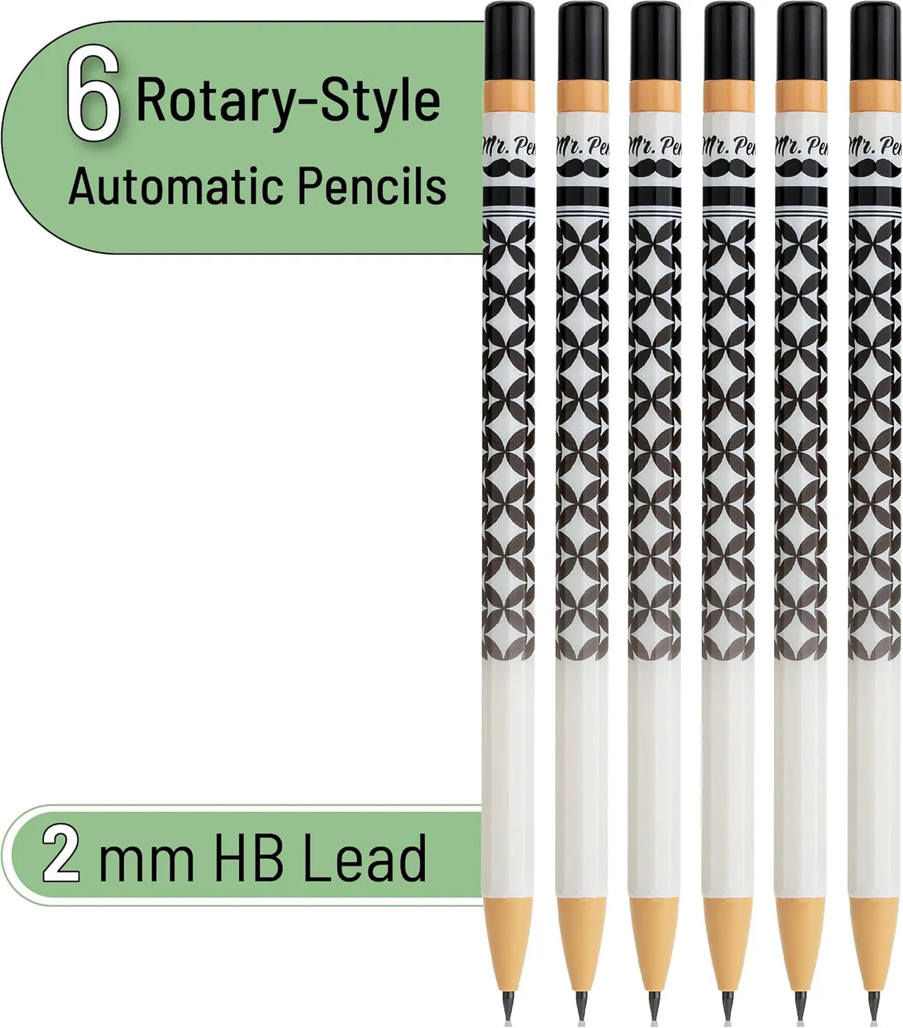 Rotary Mechanical Pencil Set (6 pcs) with Twist Design, HB Lead