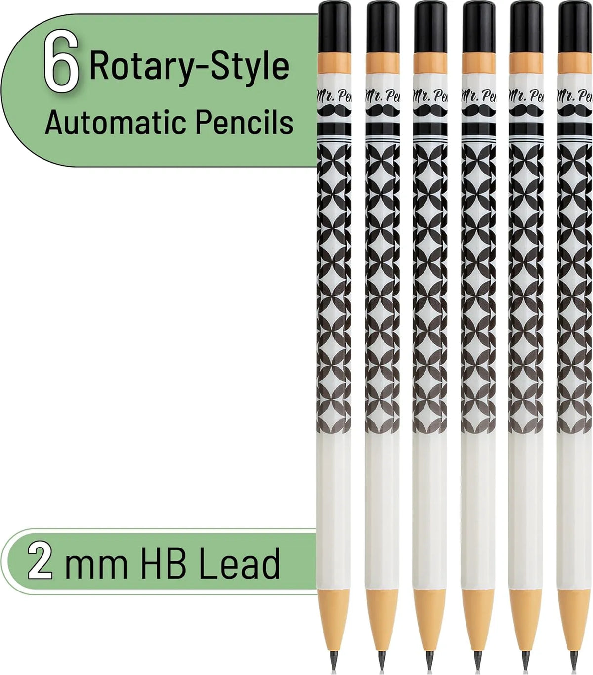 Rotary Mechanical Pencil Set (6 pcs) with Twist Design, HB Lead