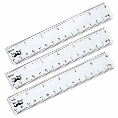 6-Inch Plastic Ruler (3-Pack) - Clear, Dual-Sided with Inches & Centimeters