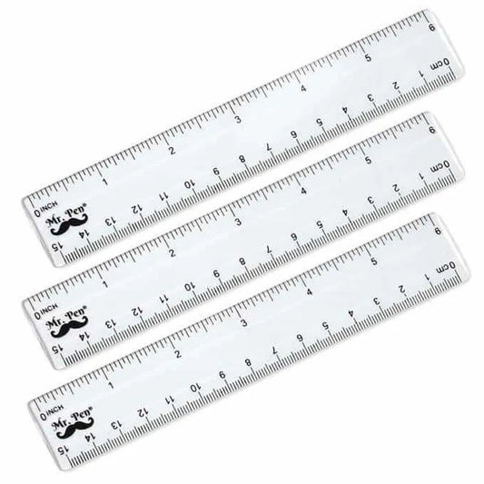 6-Inch Plastic Ruler (3-Pack) - Clear, Dual-Sided with Inches & Centimeters